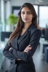 a-confident-beautiful-young-indian-businesswoman-stands-in-an-office-with-arms-crossed-photo